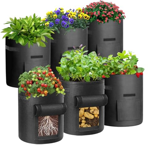 Cskunxia 6 Pack 7 Gallon Potato Grow Bags, Non-Woven Fabric Planting Bags With Handles, For Potatoes, Carrots, Tomatoes & Other Vegetables & Fruits