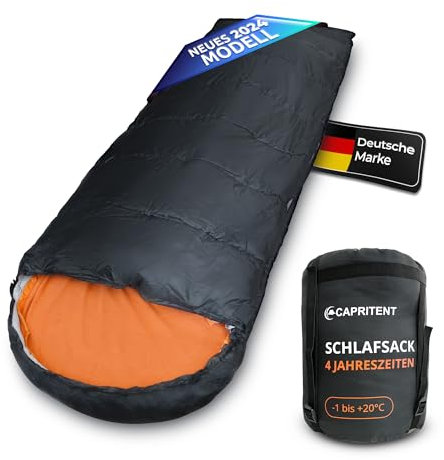 CAPRITENT 4 Jahreszeiten Schlafsack – Atmungsaktiv – Schlafsack Outdoor aus 240T Polyester – Schlafsack Winter mit langlebigen YKK Premium-Reißverschlüssen – für Camping Trekking und Reisen