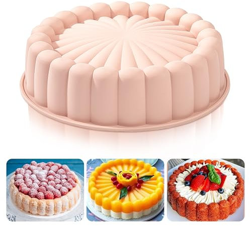 Heveer Stampi in Silicone per Torte Charlotte Antiaderente Stampi in Silicone Rotondo Riutilizzabile Stampo per Torte per Cheesecake Flan Pane Teglie 10 Pollici Rosa