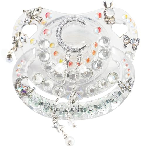 CutiePlusU Adult Sized Schnuller Schnuller für Erwachsene-Kristall DIY Handmade-Weißes Mondlicht