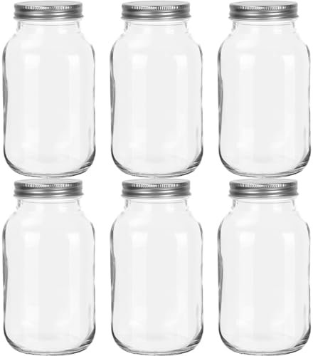 Yishik Glass Mason Jars with Screw Airtight Lids 1L,6 Pack 32 oz Glass Canning Jar for Pickling,Fruits Salad,Baby Foods Storage,Jam Preserving,Drink Favors