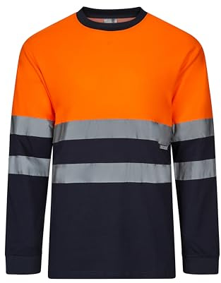 VELILLA 305615 Camiseta Algodón Bicolor, Manga Larga, Color Azul Navy y Naranja Fluor, Talla M
