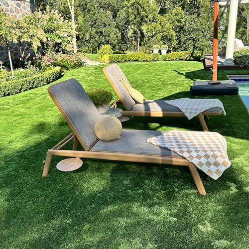 PURPLE LEAF Chaise Lounge Outdoor Chairs with Cushion Aluminum Pool Side Sun Lounges Adjustable Reclining Patio Set Pack of 2 Teak