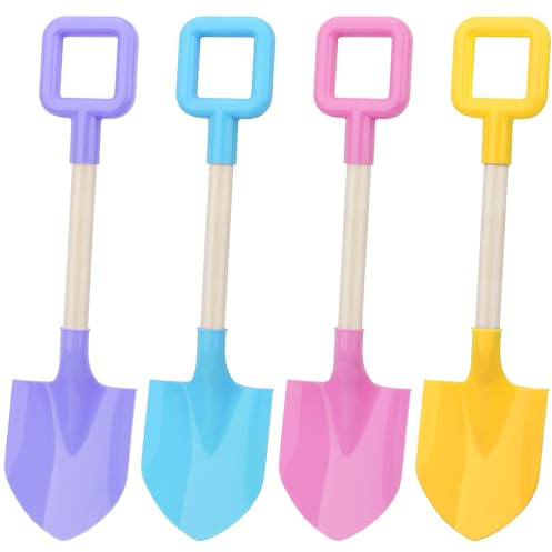 Mototo 4 Pieces 16 Inch Beach Shovels Large Beach Spades Multicolor Sand Shovels with Wooden Handle Plastic Shovel for Digging Beach Sandbox Snow Garden Toys Set for Kids Adults (4 Pack, Light Series)