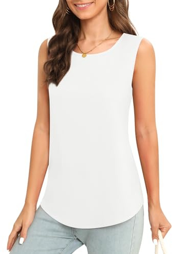MEILANZJ Women's Sleeveless Chiffon top Summer Casual Blouse Classic Round Neck top,XX-Large,White