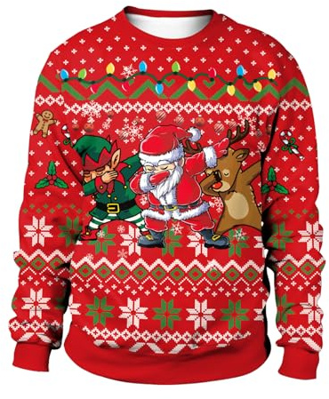 CIZEUR Sweats de Noël Hommes Drôle 3D Imprimé Sweatshirt Moche de Noël Pas Epais à Manches Longues Pull Xmas，XXL RD-Dancer