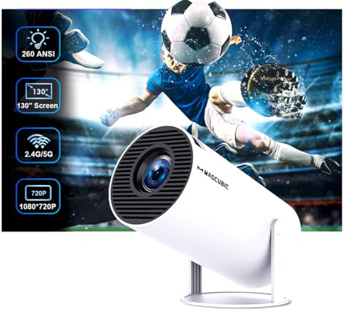 Miniproyector Compatible con 4K1080P, Banda Dual, WIFI6, 5G, inalámbrico, 5.0, Bluetooth, Android 14, 160 ANSI, 260 lúmenes, rotación de 180 Grados, corrección Trapezoidal automática, 35-130