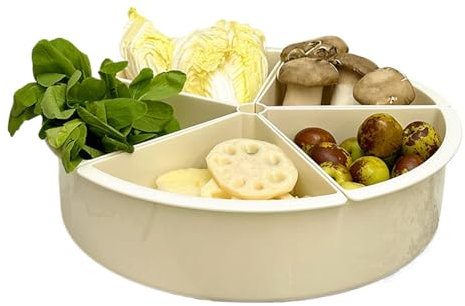 Plato dividido para servir | Bandeja de 5 compartimentos para platos calientes | Caja de almacenamiento giratoria para frutas, verduras, dulces y frutos secos con función de drenaje, plato giratorio