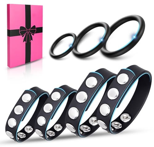 Set di 7 anelli pene in silicone,set di anelli pene regolabili, rinforzatore per erezione maschile, con 4 anellis penes regolabili e un set di 3 anellis scrotali,adatto per uomini