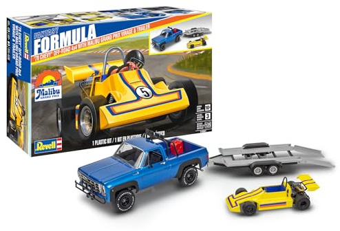 Revell 14581 ’78 Chevy Off-Road 4x4 with Malibu Grand Prix Virage & Trailer 1:25 Scale 77-Piece Skill Level 3 Model Building Kit
