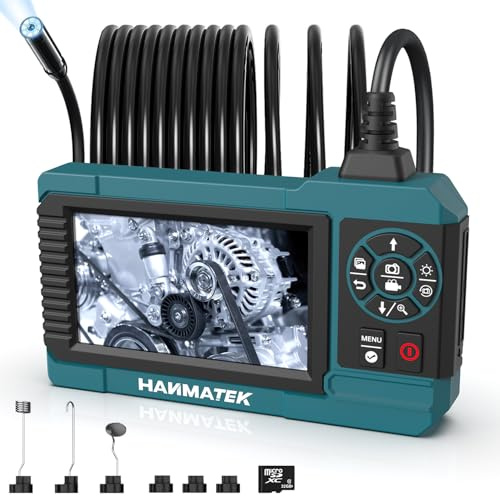 HANMATEK Videoscopio Endoscopio Industriale 1080P, Kit Completo con Registrazione Video e SD 32GB, Telecamera Ispezione 4.3 per Ispezione Tubi Auto Motore, Impermeabile IP67, Cavo 5M - IE02