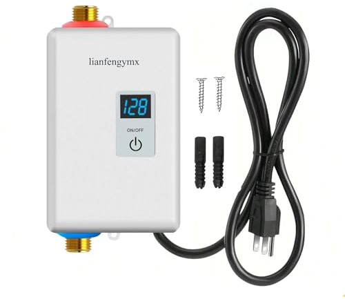 lianfengymx 3000W Tankless Water Heater 110V, Digital Display White, Instant Hot Water for Kitchen Bathroom RV, Vertical Mount with 304 Stainless Steel,(Use in Environments Above 0°C/32°F)