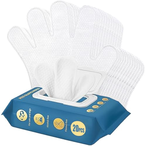 Herb Life (20 Pcs) Cleaning Glove for Dog and Cat, Wipes Gloves for Dog and Cat Fur Face, Ear, Eye, Paws Cleaning Wipes Pet Wash Free Gloves, Grooming Wipes for Pet No Rinse Thick Dog Wipes Gloves