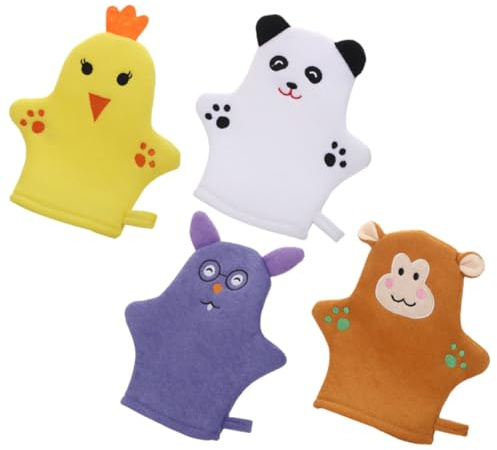 HAPINARY Guantes de Baño para Ñiño de Dibujos Animados 4 Piezas, Guantes Exfoliantes Corporales de Material Seguro, Tamaño Compacto, Ideales para Ducha y Cuidado Infantil, Masaje Suave