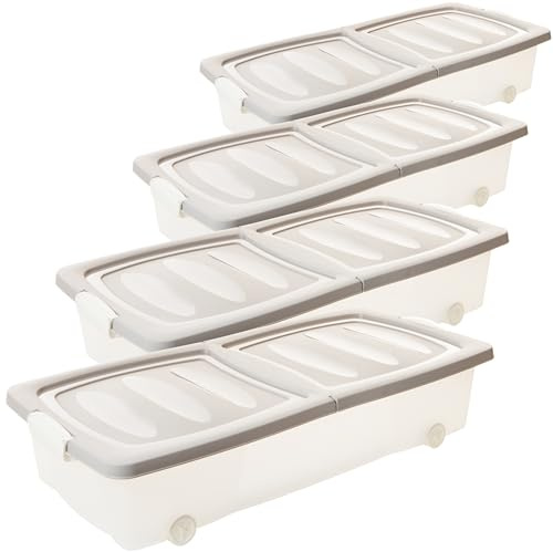 2friends Unterbettkommode mit Rollen - 4er-Set transparente Unterbett Aufbewahrungsboxen 32L (80x40x17cm) geteilter Deckel & Clip-Verschluss Made in EU