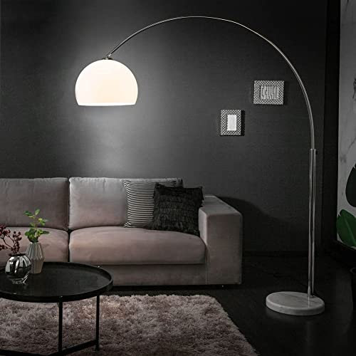 cagü Design Retro Lounge Bogenlampe LUXX Weiß & Chrom glänzend mit Marmorfuß Weiß 175-205cm Höhe verstellbar mit externem Dimmer