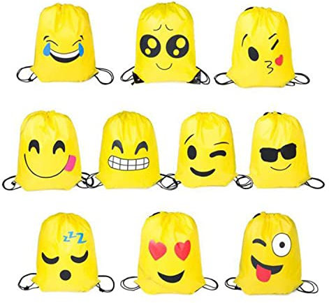 tangger 10 Stück Emoji Rucksack Emoji Turnbeutel Emoji tüte Sportbeutel Matchbeutel mit Kordelzug für Kindergeburtstag Partytüten Geschenktüte Partyzubehör Mitgebsel Weihnachten Halloween