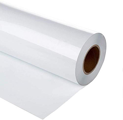 HIKENRI Vinile Termoadesivo per Tessuti 30.5×305 cm,Pellicola per Plotter in Vinile a Trasferimento Termico,Facile da Tagliare e Eliminare,Vinile Permanente per T-Shirt Bianco