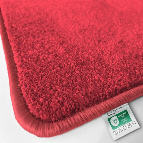 Floordirekt Badematte Carousel 80 x 150 cm, Rot - Weicher & dichter Hochflor - Badezimmerteppich - Extra flauschig - Rutschsichere Rückseite