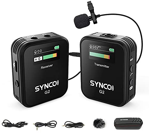 Micro sans Fil Cravate, SYNCO G2(A1) Système de Microphone Transmission 70m, Lavalier Wireless Interview Mic 2.4Ghz pour Appareil Photo Caméra DSLR Caméscope Smartphone Gopro PC Laptop Tablette