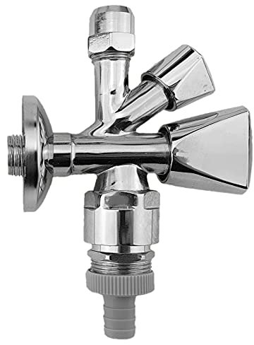 MegaHaustechnik Kombi Eckventil 1/2 Zoll AG Wandanschluss selbstdichtend Rückflussverhinderer mit Rohrbelüfter, Abgänge: oben 3/8 Zoll Mutter + AG für Flex Schlauch, unten Tülle AußenØ 14mm 1/2 Zoll