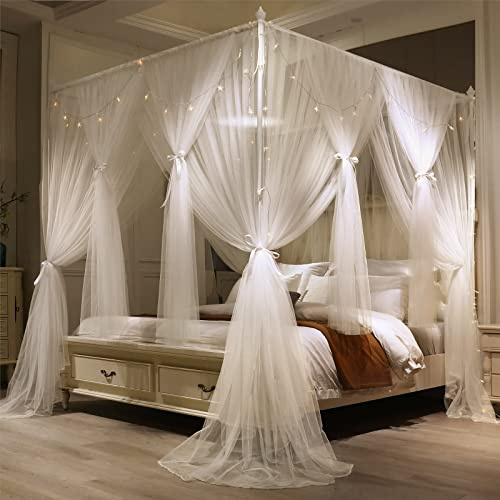 VETHIN Rideau à baldaquin de lit de Princesse à 4 Coins, Double Couche, Filet Confortable à 4 Ouvertures, moustiquaire pour Filles et Adultes, Accessoires de décoration de Chambre de Filles et