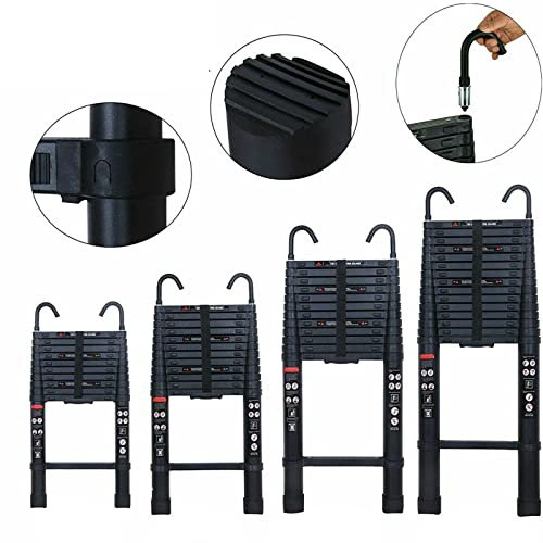 12,5FT hohe Teleskopleiter Erweiterung zusammenklappbare Leitern Aluminium mit abnehmbaren Haken, 3,8M Teleskopische Dachleiter Leiter für Home Loft Leiter Kapazität 150KG, schwarz