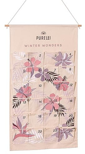 PURELEI® Fill By Yourself DIY Adventskalender 2022 – 100% Baumwolle Adventskalender zum Befüllen – Wandkalender mit 24 Taschen – Nachhaltig & Wiederverwendbar – Design inspiriert von Hawaii