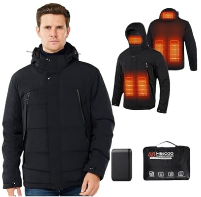 Chaqueta Calefactable Adecuado Para Hombres y Mujeres,Chaqueta Calefactable con Capucha Impermeables para Trabajo al Aire Libre Esquí Montar Motocicleta (XXL, Negro)