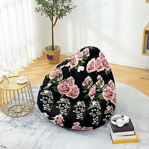 Mateju Sitzsack, Gemütlich Sitzsack Kinder, Sitzsack Erwachsene Oder als Gaming Bean Bag, 3D-Rote Rose Zweig Garten Sitzsack Geeignet für Lnnen Oder Außen zum Liegen Oder Sitzen (S,Schwarze Rosen)
