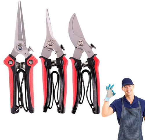 Holdes Cisailles de Jardinage | Paquet de 3 sécateurs de Jardin - Sécateur de Jardin, sécateur d'arbre, sécateur à Main avec poignée Ergonomique en Caoutchouc pour Cadeaux de Jardin