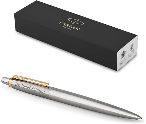 PARKER Jotter Core Recycled mit Gravur | Premium Stift | Geschenkbox | blaue oder schwarze Mine | personalisiertes Geschenk | Namen | Geburtstag (Edelstahl G.C.)