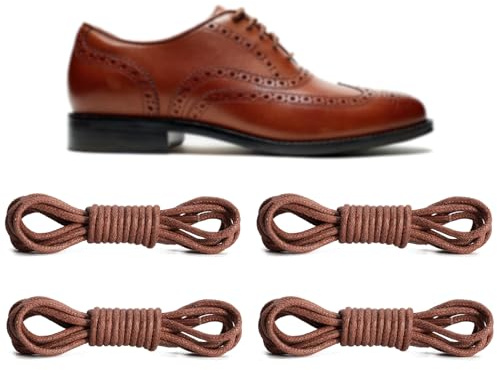 NDTEZUGT 2 Paires Lacets Chaussures Ronds Cirés pour Cole Haan Business Chaussure, ø7mm Fins Lacet Oxford pour Chukka Boot Walking Shoes (Marron,32/80cm)