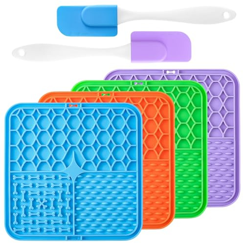Meng Jiaran 4 Pcs Licky Mats for Pets, Lick Pad with Suction Cups for Anxiety Relief, Slow Feeder for Dogs and Cats, Lick Mats with 2 Spatula for Grooming and Training