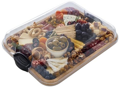 Farberware Build-A-Board Bamboo Cutting Board with Clear Locking Lid and Black Handles, Perfect for Charcuterie, Snacks, and More - Make it. Take it. Enjoy it, 28 x 35.5cm Single Compartment