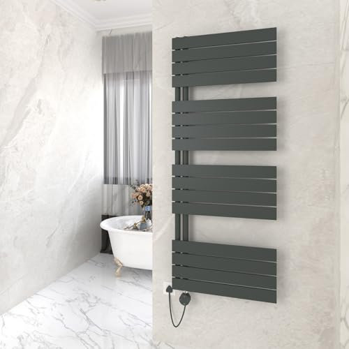 GY Bath Badheizkörper Elektrisch mit Thermostat 1540x600mm, Anthrazit Handtuchtrockner Elektrisch Flach Design Handtuchheizkörper Seitenanschluss mit Heizstab Timer Handtuchwärmer 1000W