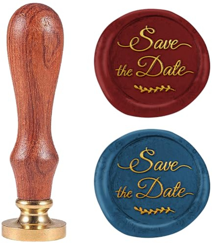 DELORIGIN Save the Date Wax Seal Stamp 1 Retro Word Sealing Stamps Removable Brass Head Seal Stamp with Wooden Handle Sealing Wax for Envelope Card Letter Wedding Invitations Gift Wrapping Decor