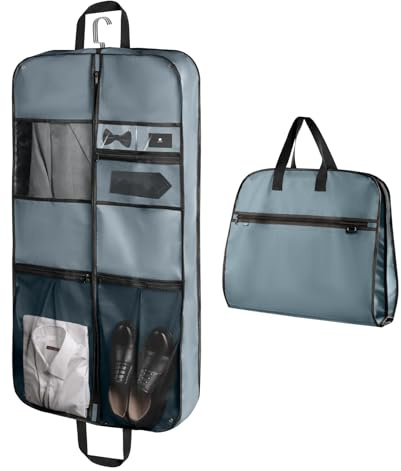 pack all 110cm Premium Gusseted Travel Garment Bag – Heavy-Duty Hängende Anzugtasche, Faltbare Kleidertasche zur Schrankaufbewahrung, Anzugschutz für Kleidung, Hemden, Kleider und Mäntel (Grau)