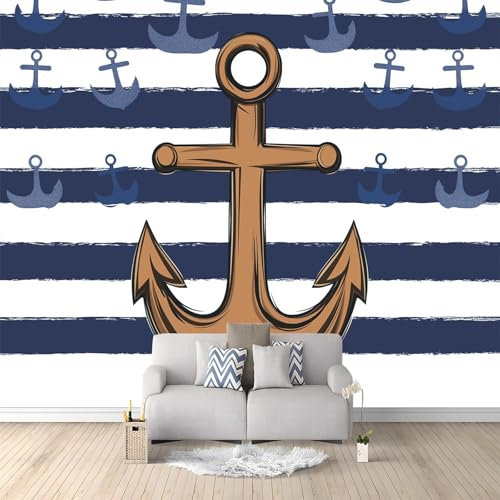 Papel tapiz fotográfico Azul, murales no tejidos, Gancho Con Patrón De Rayas mural de pared para sala estar, decoración sofá TV Impresión de papel tapiz de papel tapiz 250 x 175 cm