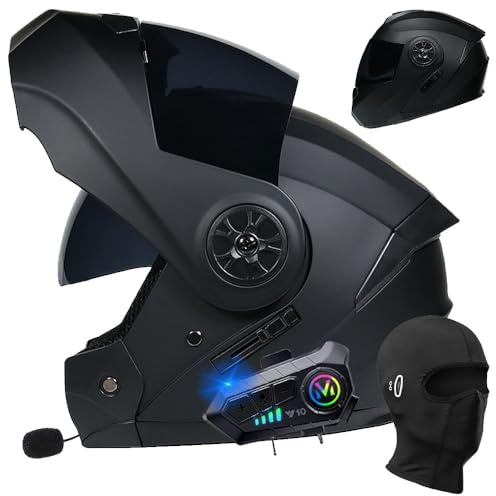 BYGMWEP Casque Modulable Bluetooth Double Visière ECE Homologué Flip-Up Moto Anti-Collision Compatible Scooter Homme Femme S~XL