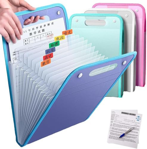 4 Paquetes de 13 Bolsillos por Carpeta Organizadora Expansible, Carpeta Clasificadora A4,Organizador de Documentos A4 en Acordeón Carpetas Expansibles para Papeleo con Cierre de Botón Doble, Carpetas