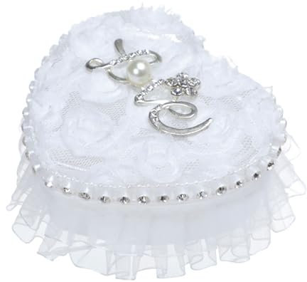 LONGHAO Strass Ringkissen in Herzform, Box für Hochzeitsring, für Hochzeitszeremonie, Kissen für Ring in Herzform (Weiß 3)
