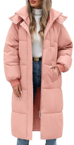 Vancavoo Giubbotto Donna Invernale Lungo Piumino Cappotto Trapuntato Imbottita in Caldo Giacca Parka Casual Outdoor Cappotti con Cappuccio,Rosa,S