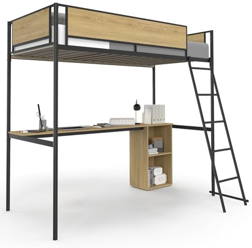 IDMarket – Cama entrepiso individual Detroit con escritorio y almacenamiento, 90 x 190 cm, diseño industrial
