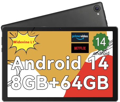 Laptok Tablet 10 pollici Android 15 Tablet con Octa-Core, Face ID, 20GB+64GB+1TB Espansione, 1280*800 HD IPS Touchscreen, tablet Android con WiFi 6 BT5.3, Doppia Fotocamera 5MP+8MP, Widevine L1(Nero)