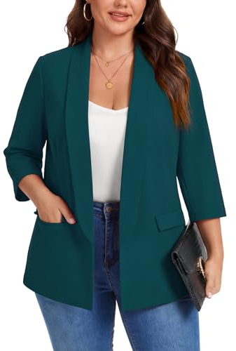 MINTLIMIT XL-5XL Plus Size Blazers 3/4 Sleeve Shawl Lapel Blazers for Women Suits Half Lined Ladies Womens Jersey Jackets Flap Pockets