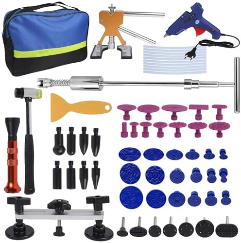 66PCS Dent Puller,Auto Body Dent Puller Kit,Paintless Car Dent Repair Tool with Dent Remover Kit & High Adhesion Glue Sticks for Auto Hail Damage Large & Small Ding Dent Removal Repair