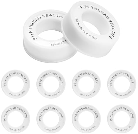 10 RouleauxRuban Teflon Plomberie, Ruban Etancheite Plomberie, 12 mm x 15 m Ruban Téflon PTFE pour robinets, eau, étanchéité des filetages, tuyaux, pommes de douche et systèmes de chauffage