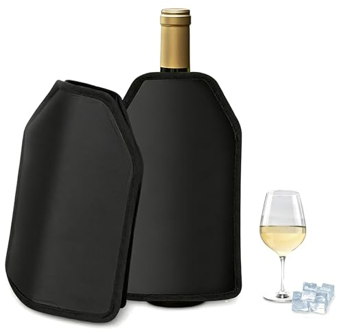 Vinkylare manschett set om 2, aktiv kylmanschett för vin och champagne, vinflaskkylare svart, flaskkylare manschett på språng, vattenavvisande fodral för champagne och standardstorlek flaskor