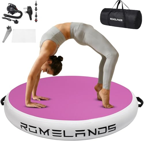 ROMELANDS 3.3FT Air Spot Gymnastics Mat, Inflatable Round Tumble Track with Electric Pump, Back Handspring Trainer for Yoga, Cheerleading, Home & Water Use